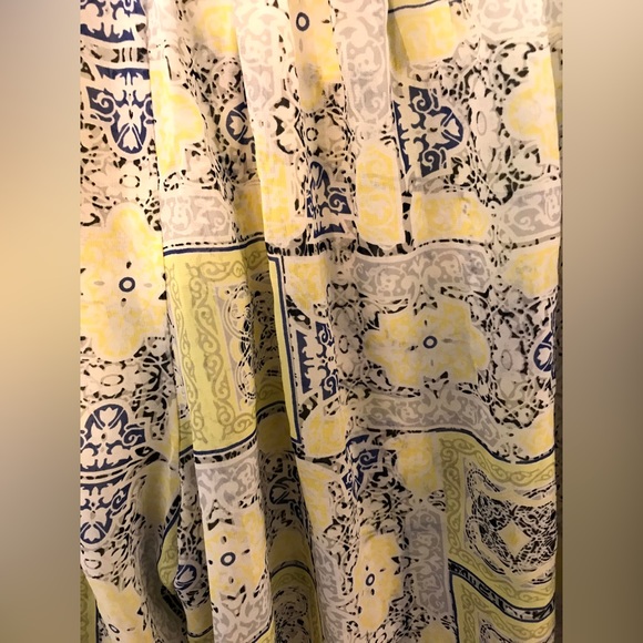 Daisy Fuentes Yellow Blue Medallion Chiffon Flowy Sheer Peasant Blouse Size XL - Picture 4 of 6
